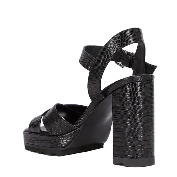 The Kooples BLACK LIZARD EFFECT LEATHER HEELED PLATFORM - Picture 5 of 6